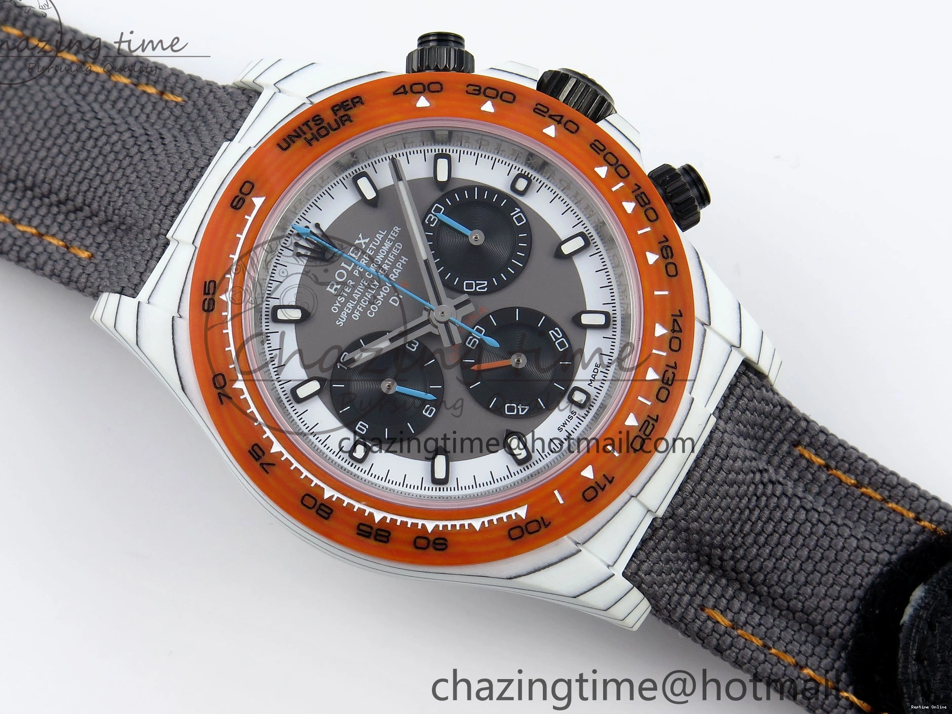 0516 Daytona DIW White Carbon Case DIWF Edition Gray White Dial Orange Bezel on Gray Nylon Strap A HighQuality 1844